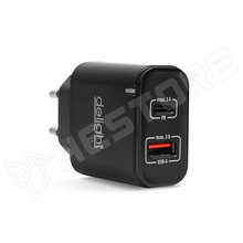 55047BK / Hálózati Adapter USB + Type-C PD20W gyorstöltéssel - fekete (55047BK / DELIGHT)